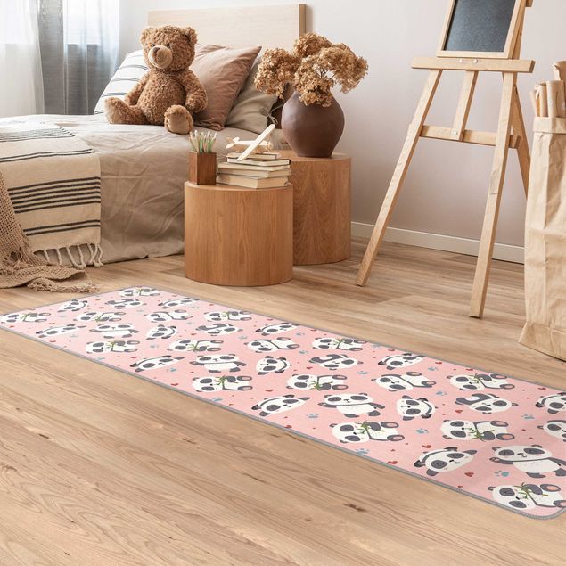 Teppiche Süße Pandabären mit Tapsen und Herzen Pastellrosa