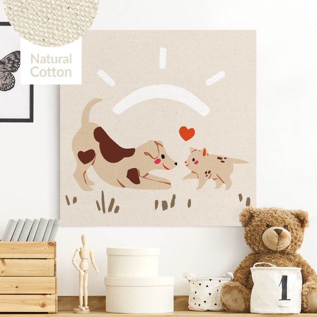 Wandbilder XXL Süße Tierillustration - Hund und Katze