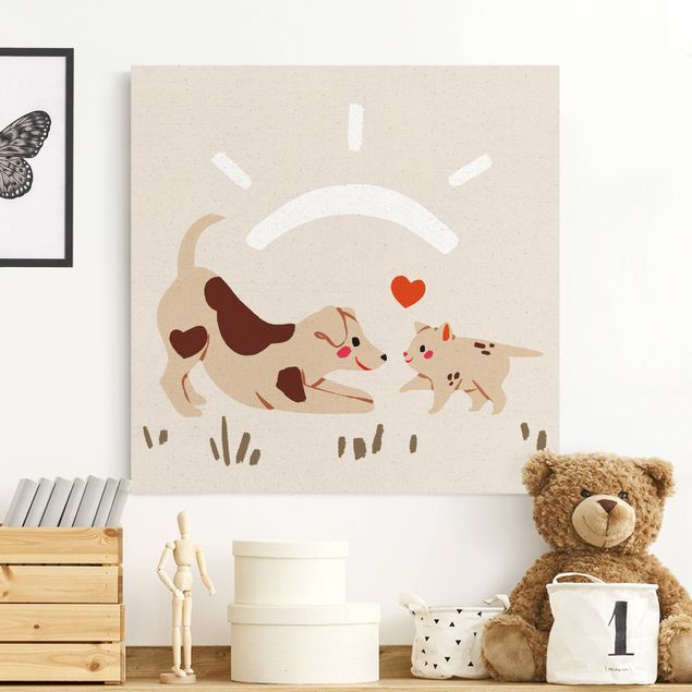 Wandbilder Katzen Süße Tierillustration - Hund und Katze