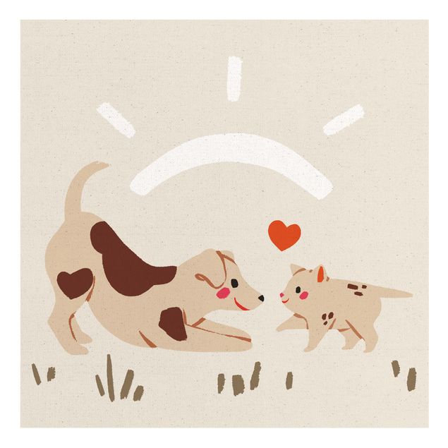 Wandbilder Tiere Süße Tierillustration - Hund und Katze
