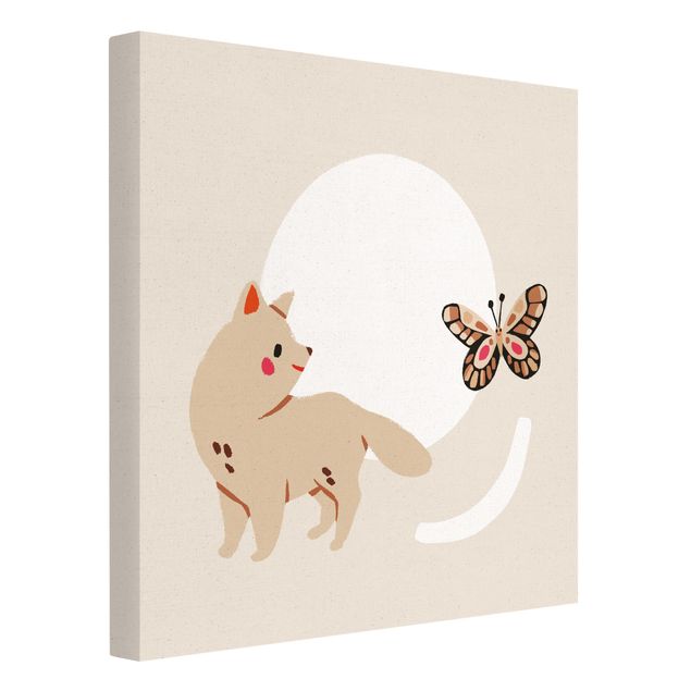 Leinwandbilder Süße Tierillustration - Katze und Schmetterling
