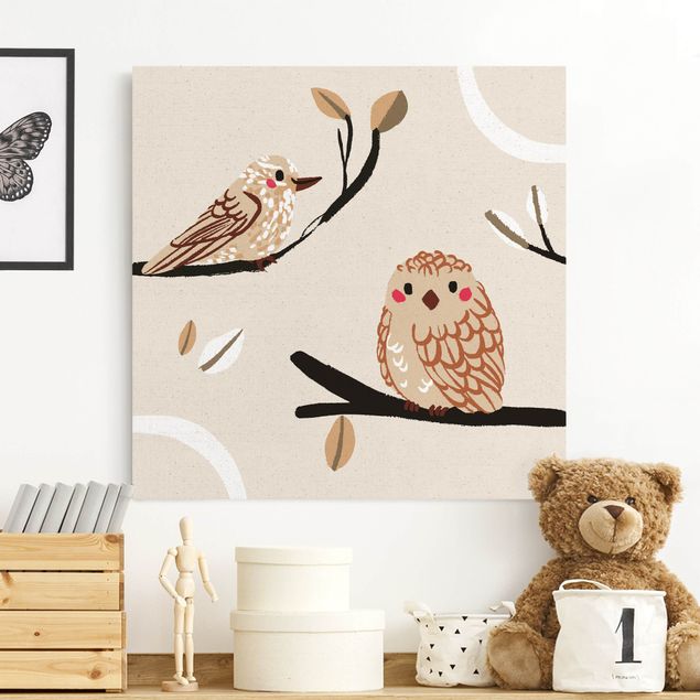Wandbilder Tiere Süße Tierillustration - Vogel und Eule