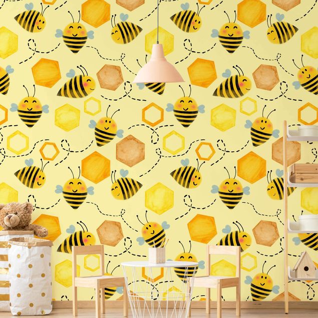 Fototapete modern Süßer Honig mit Bienen Illustration