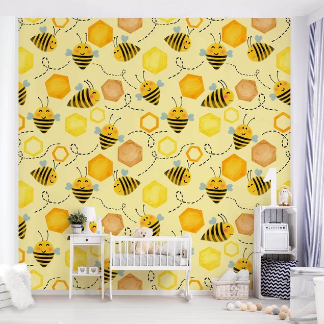Kindertapete Tiere Süßer Honig mit Bienen Illustration