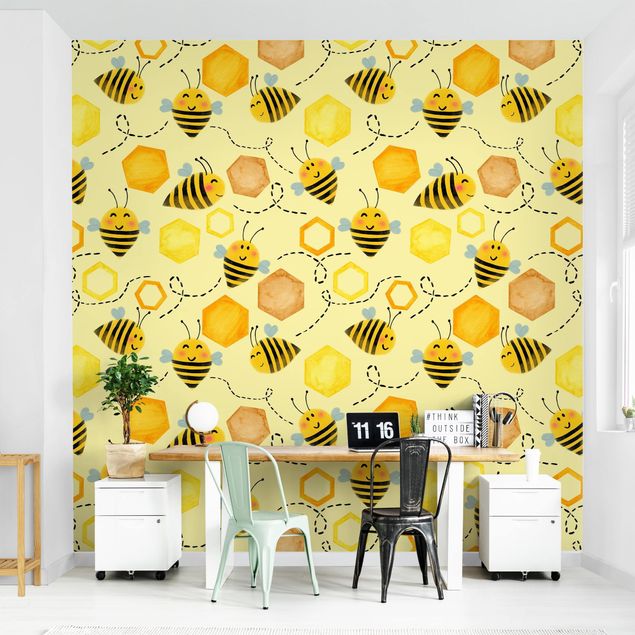 Mustertapete Süßer Honig mit Bienen Illustration