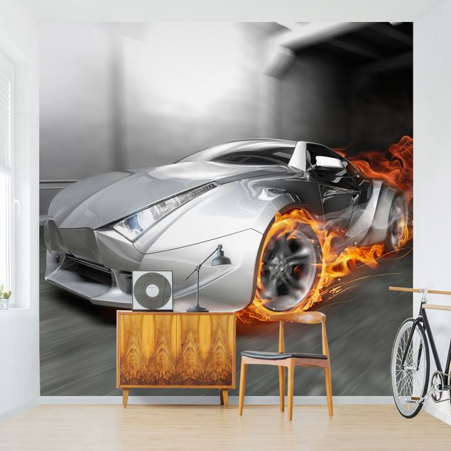 3D Wandtapete Supercar in Flammen
