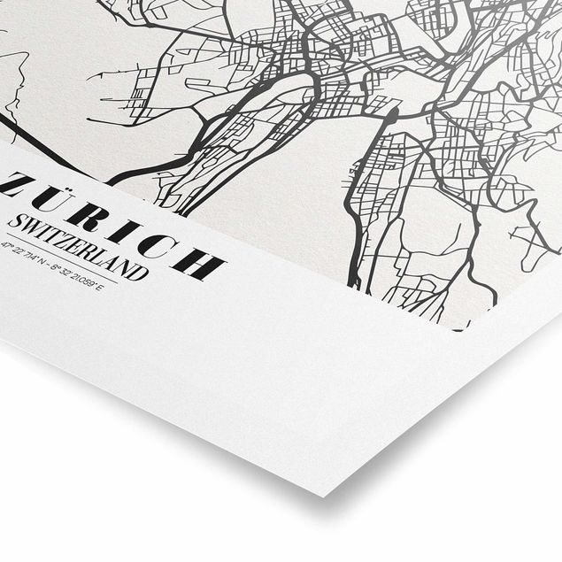 Poster - Stadtplan Zürich - Klassik - Hochformat 3:4