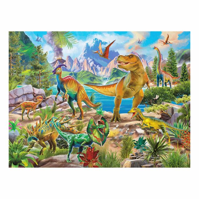 Glas Wandbilder T-Rex und Parasaurolophus