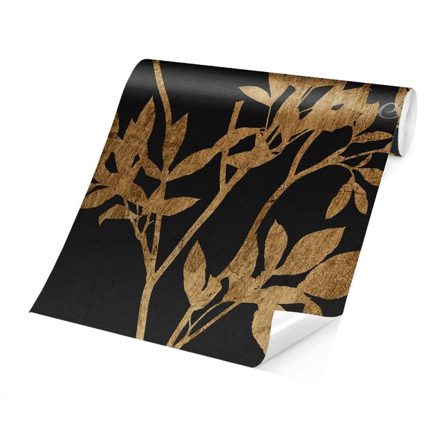 Design Tapete Goldene Blätter auf Mokka I