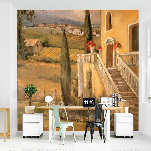 Fototapete Design Italienische Landschaft - Haustreppe