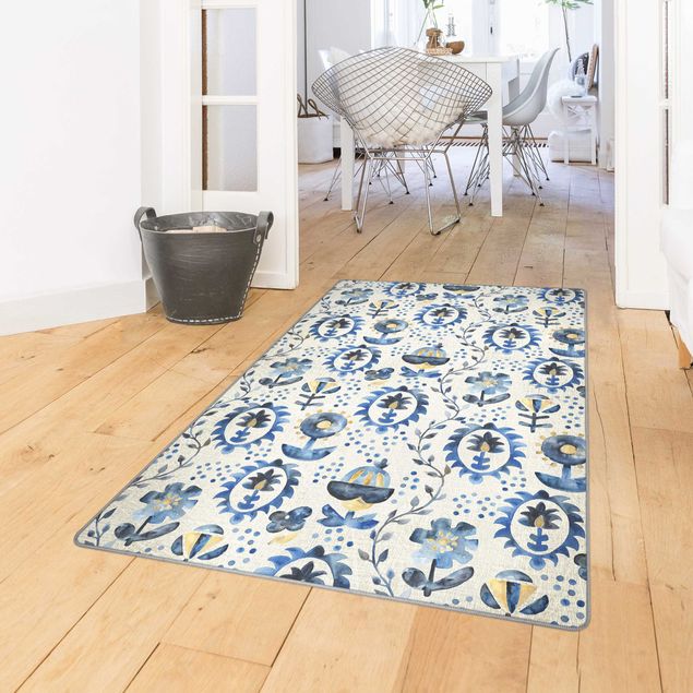 Beiger Teppich Teppich mit blauem Muster