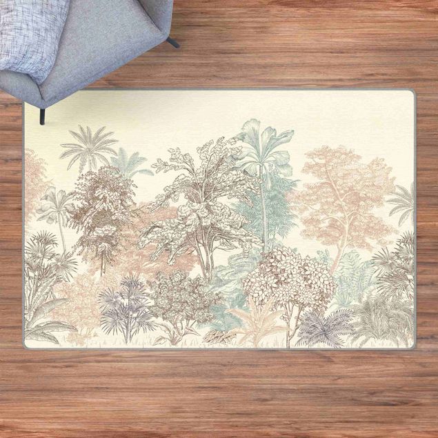 Teppich Blumen Tropenwald mit Palmen in Pastell