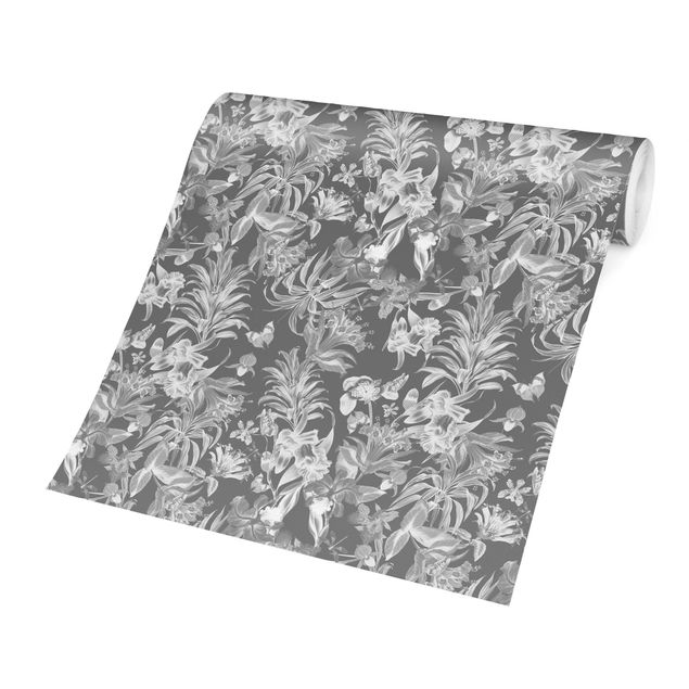 Moderne Tapeten Tropische Blumen vor Grau