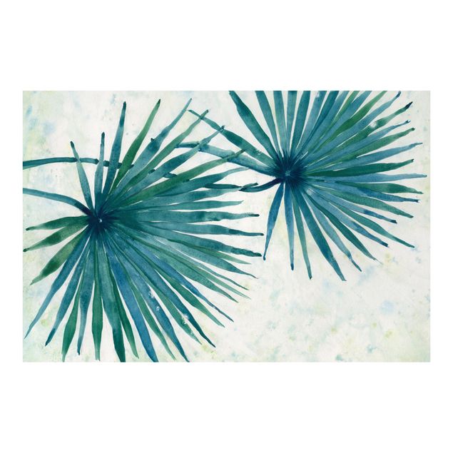 Blaue Tapeten Tropische Palmenblätter Close-Up