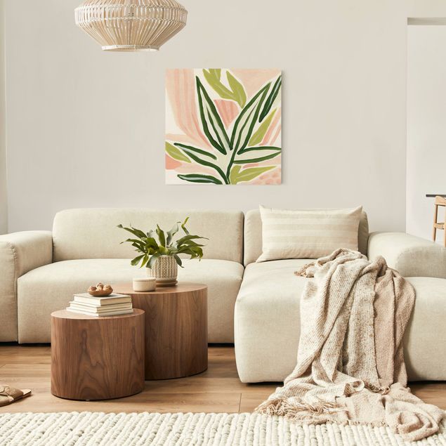 Wandbilder Wohnzimmer modern Tropische Pastellblätter