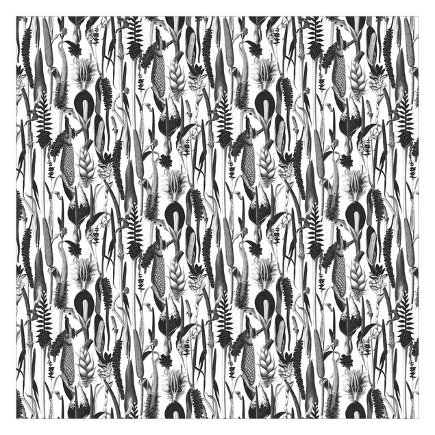 Tapeten weiß Tropisches Luxus Muster Schwarz-Weiß