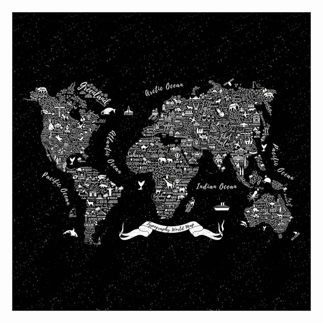 Fototapeten Typografie Weltkarte schwarz