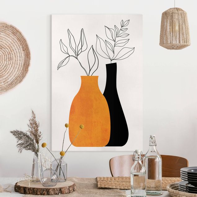 Leinwand Bilder XXL Vasen mit illustrierten Zweigen