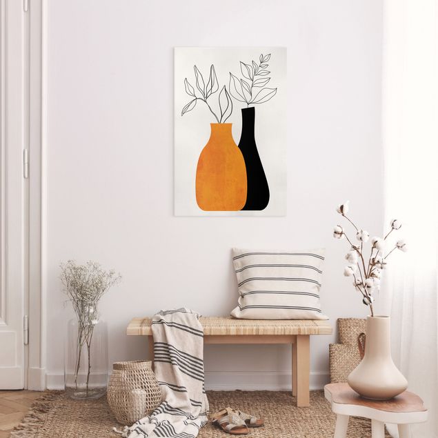 Abstrakte Leinwandbilder Vasen mit illustrierten Zweigen