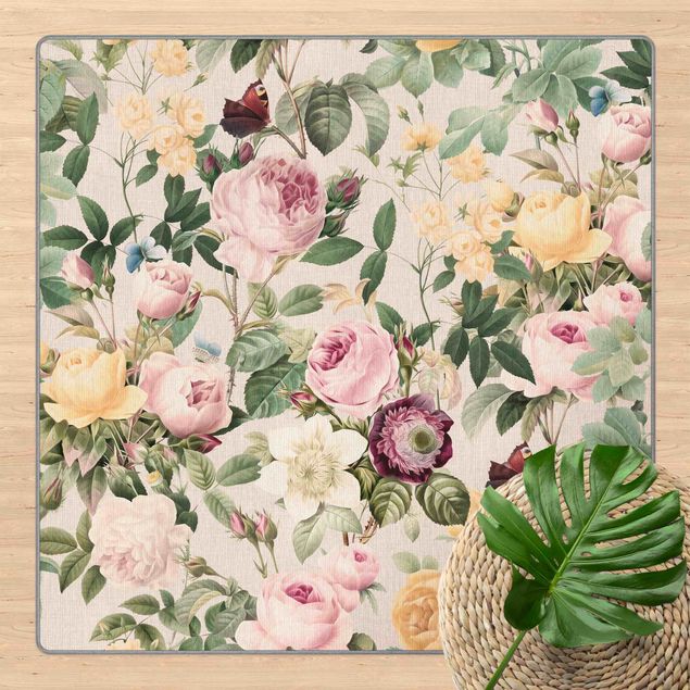 Moderner Teppich Vintage Blumen Illustration XXL