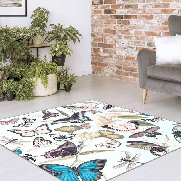 Teppiche Vintage Collage - Schmetterlinge und Libellen
