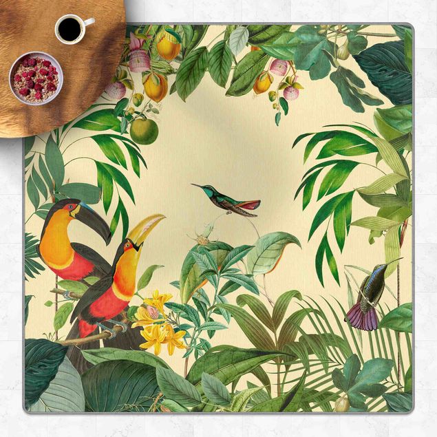 Moderne Teppiche Vintage Collage - Vögel im Dschungel