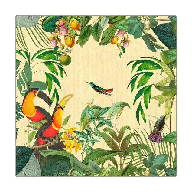 Teppich Natur Vintage Collage - Vögel im Dschungel