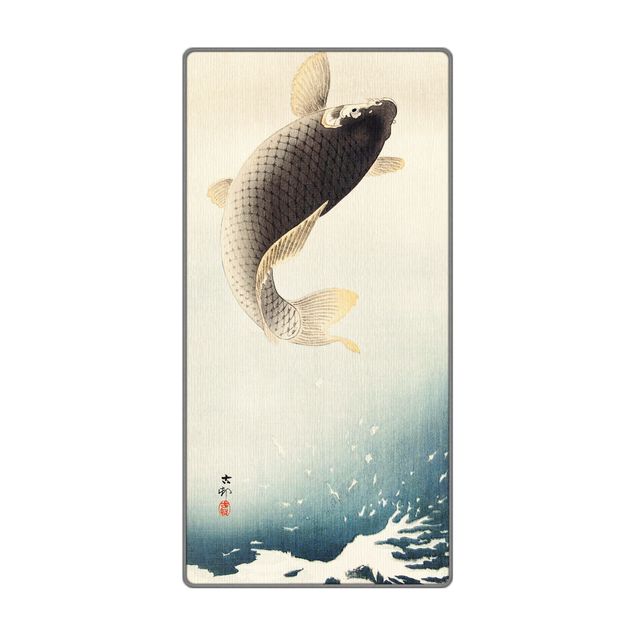 grosser Teppich Vintage Illustration Asiatische Fische II