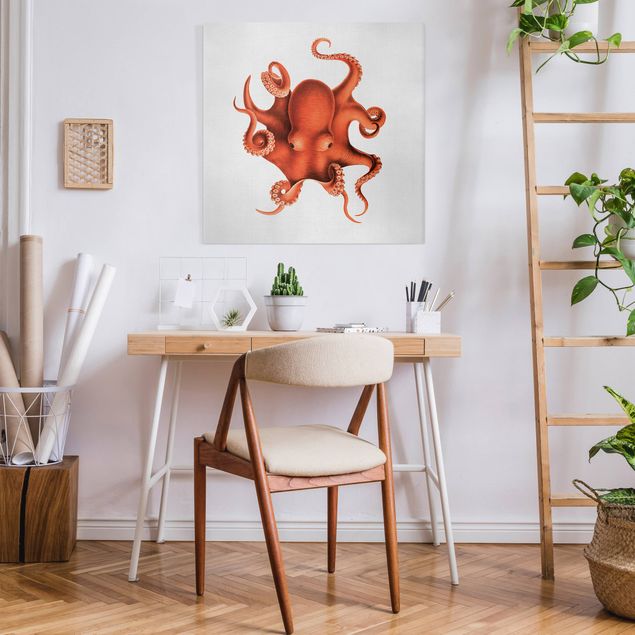 Wandbilder Tiere Vintage Illustration Roter Oktopus