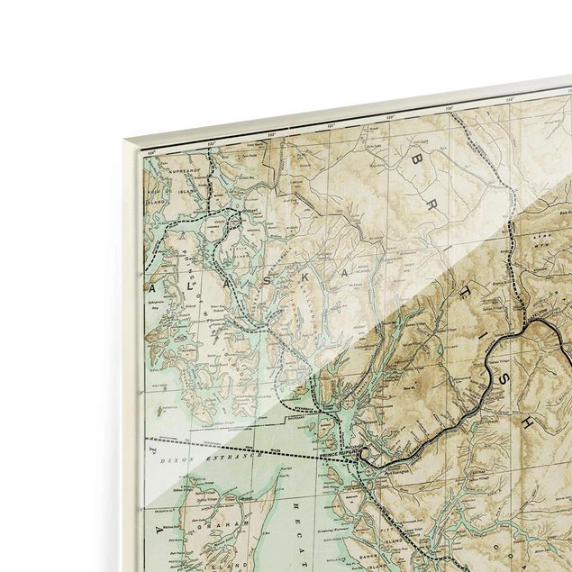Glasbild - Vintage Karte British Columbia - Hochformat