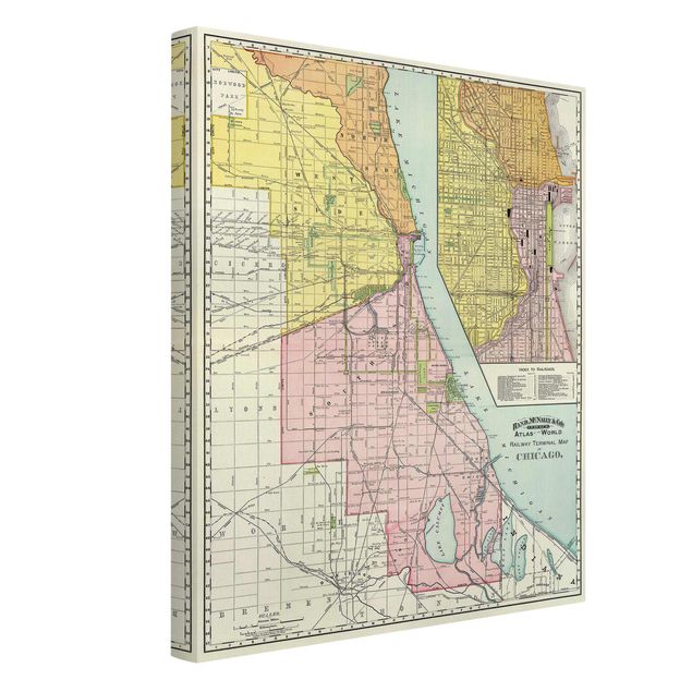 Leinwandbild - Vintage Karte Chicago - Hochformat 3:4