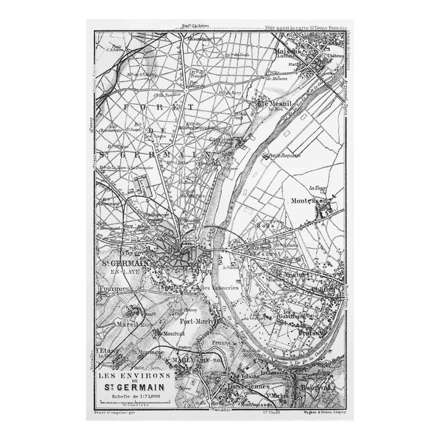 Glasbilder Vintage Karte St Germain Paris