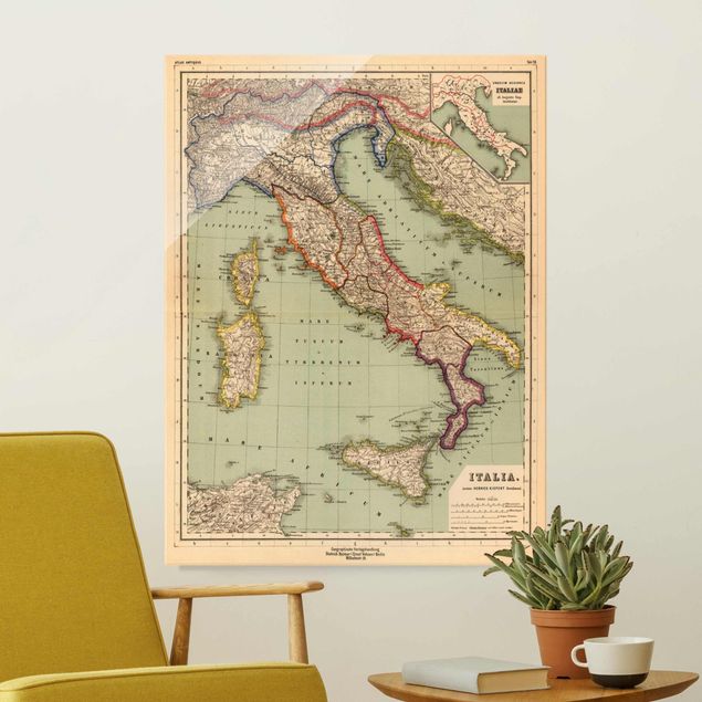 XXL Glasbilder Vintage Landkarte Italien