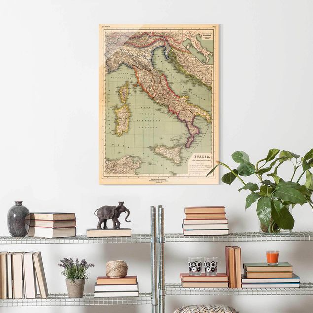 Weltkarte Glasbild Vintage Landkarte Italien