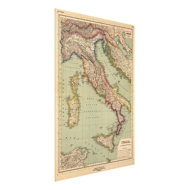 Bilder auf Glas Vintage Landkarte Italien