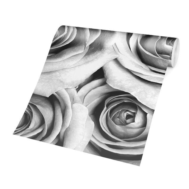 Schwarze Tapeten Vintage Rosen Schwarz-Weiß