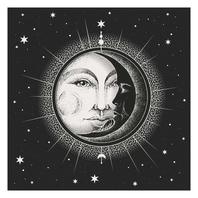 Fototapeten Vintage Sonne und Mond Illustration