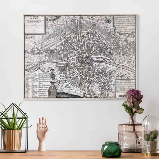 Leinwandbild - Vintage Stadtplan Paris um 1600 - Querformat 4:3