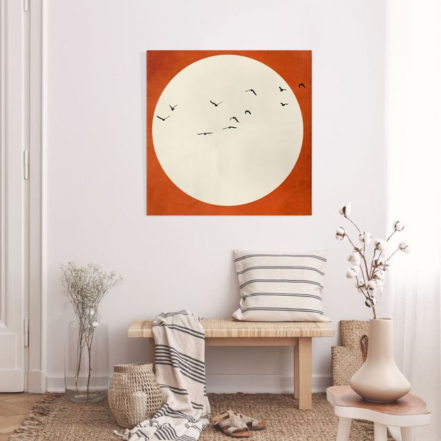Wandbilder Vögel Vogelschwarm im Abendrot