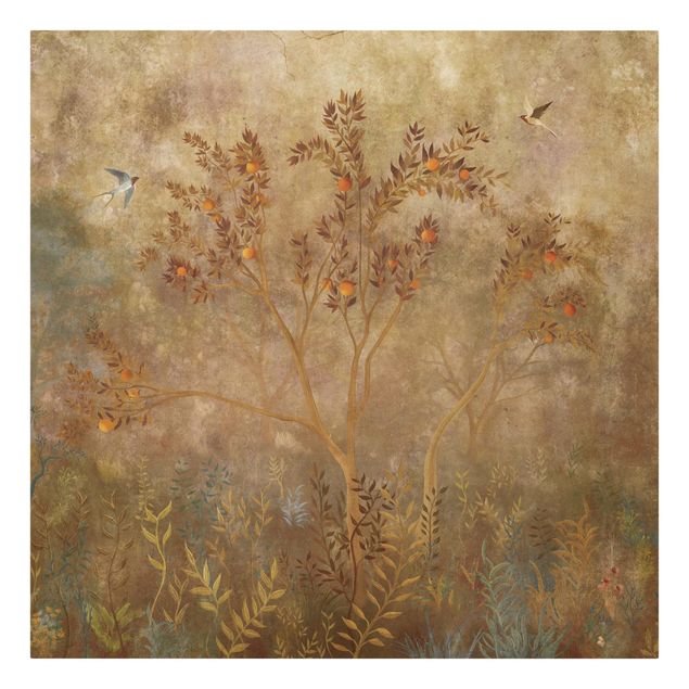 Wandbilder Natur Waldlichtung mit Orangenbaum bei Tag