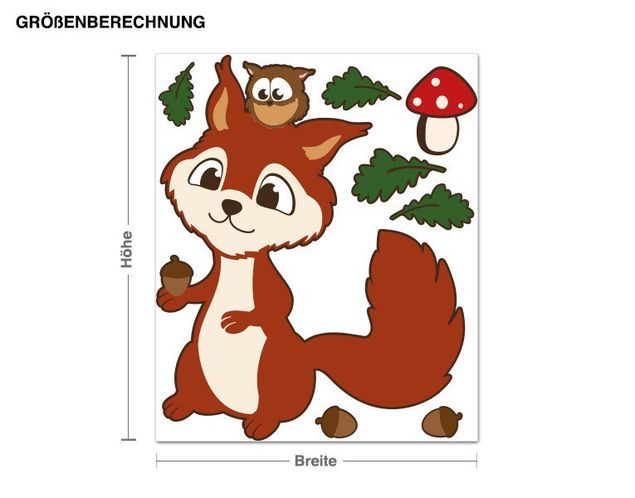 Wandsticker Waldtiere Eichhörnchen und Eule Illustration