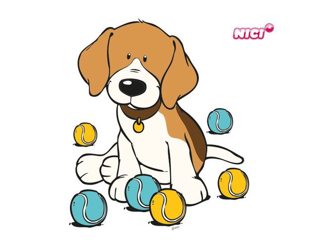 Hunde Wandtattoo NICI - Beagle mit bunten Bällen