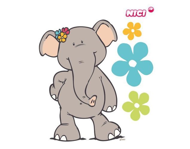 Dschungel Wandtattoo NICI - Priscilla - Elefant mit Blumen