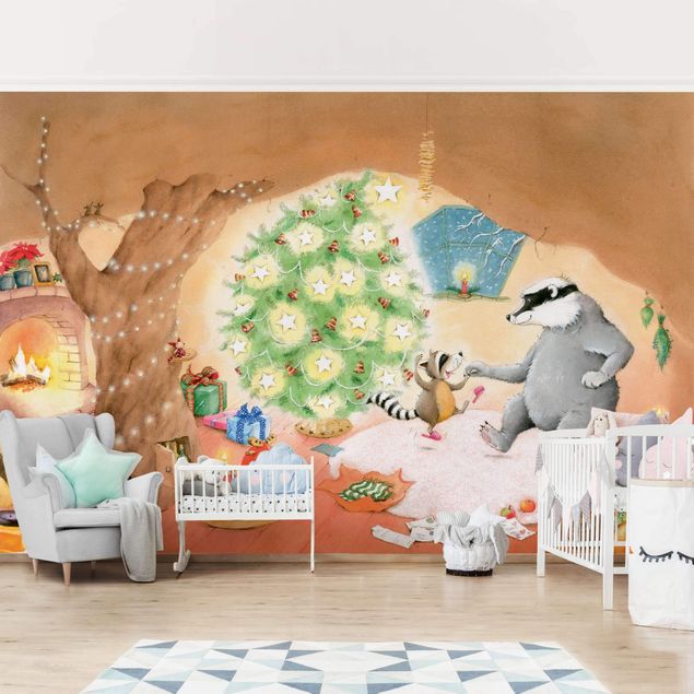 Kinderzimmertapete Tiere Wassili Waschbär - Das allerschönste Weihnachtsgeschenk