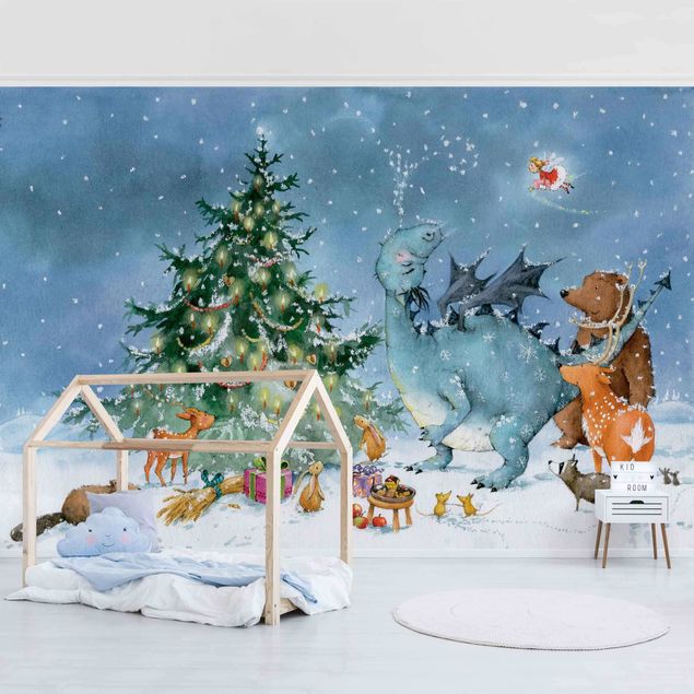 Kindertapete Tiere Wassili Waschbär - Das Weihnachtsfest
