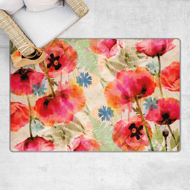 Moderne Teppiche Watercolor Poppies