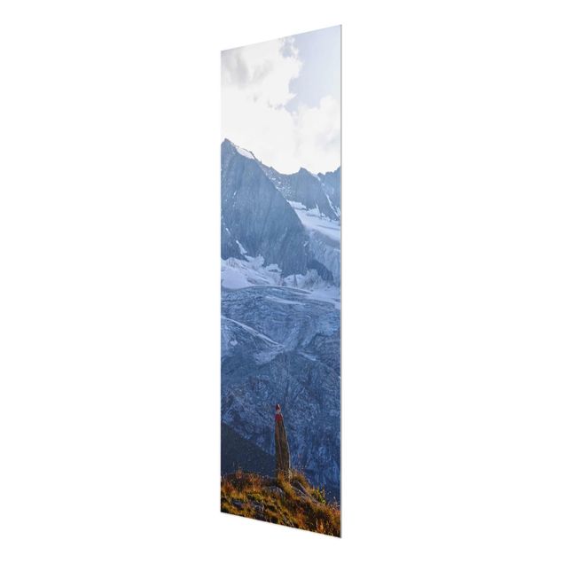 Glasbild - Wegmarkierung in den Alpen - Hochformat