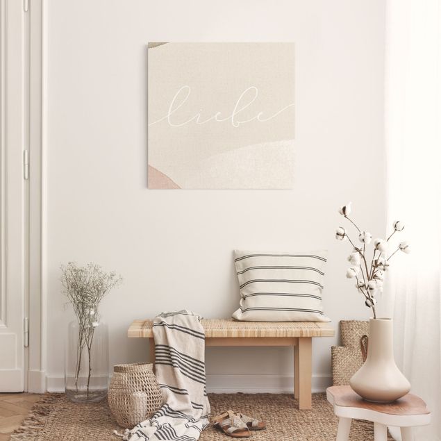 Moderne Leinwandbilder Wohnzimmer Weiße Kalligraphie - Liebe