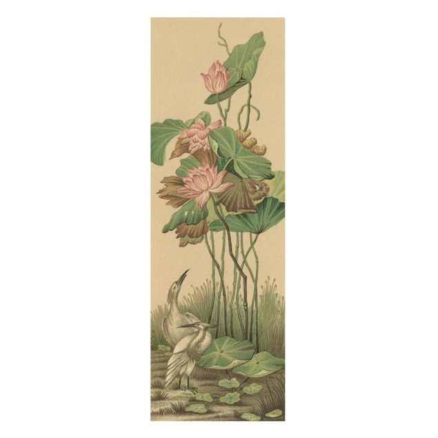 Kunstdrucke auf Leinwand Weiße Kraniche unter Lotusblüten