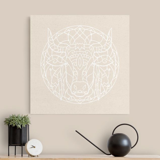 Wandbilder Tiere Weiße Linien - Mandala mit Stier